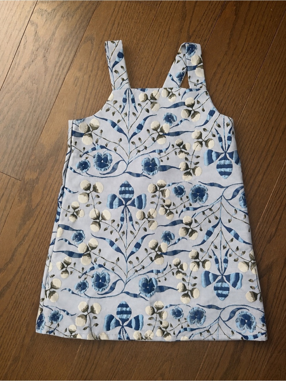 Kids Girl Floral Jacquard Pinafore Dress in Blue and Cream 4T